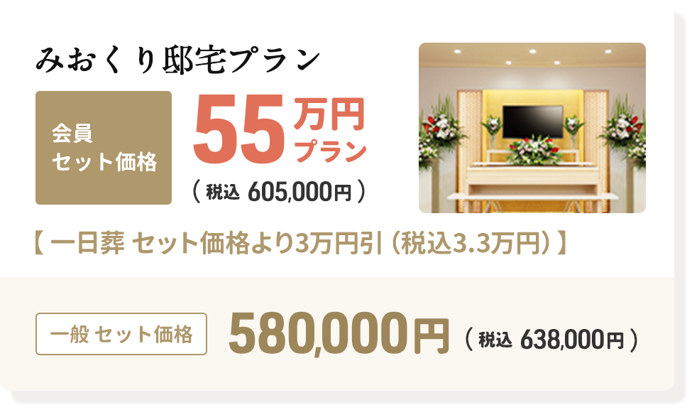 みおくり邸宅の会員セット価格55万円プラン